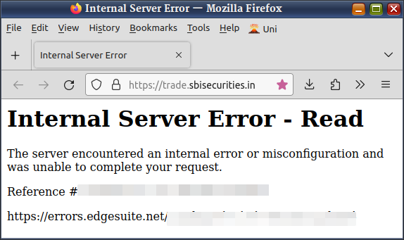 Screenshot of web page error