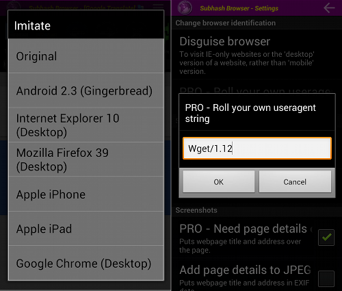 Masquerade as another browser or device