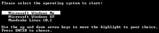 Windows NTLDR boot menu with the new option for loading Mandriva